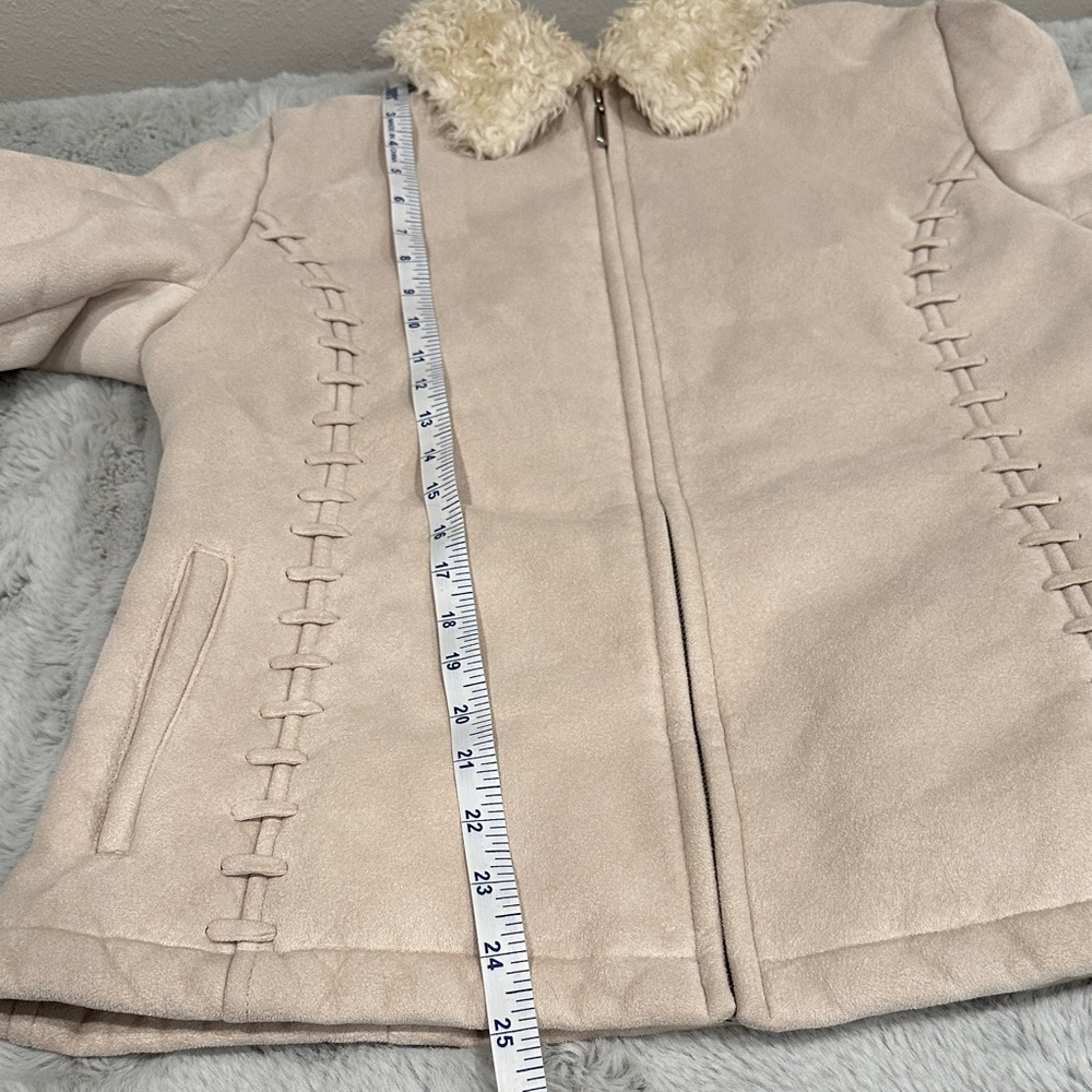 Croft & Barrow Faux Suede Shearling Jacket Cream Whipstitch Detail Size M - Picture 12 of 12